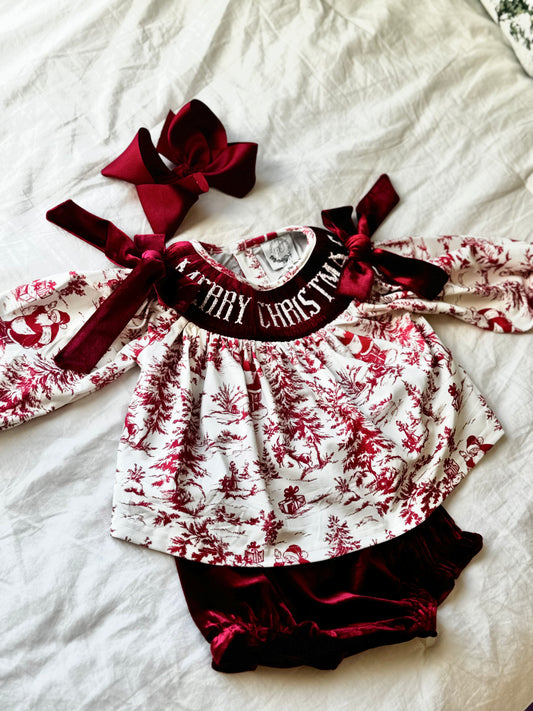 Santa Toile Girl Diaper Set